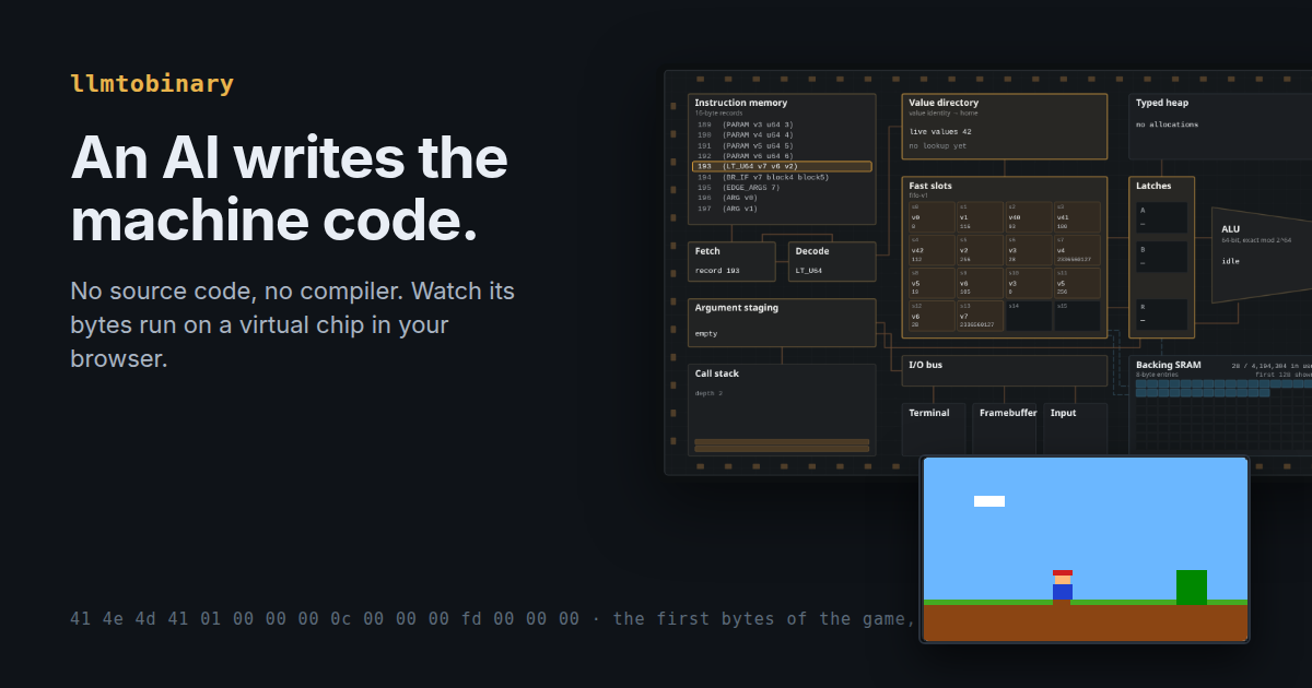 Llmtobinary – a potential way to make LLMs generate machine code